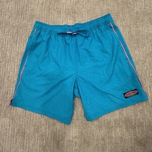 Vineyard Vines Teal Swim Shorts with Pink Trim